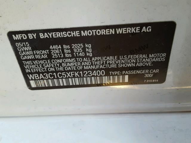 WBA3C1C5XFK123400 - 2015 BMW 328 I SULE WHITE photo 10