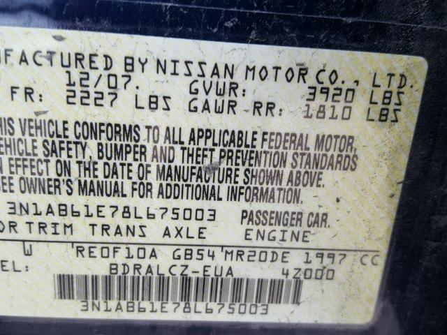 3N1AB61E78L675003 - 2008 NISSAN SENTRA 2.0 BLUE photo 10