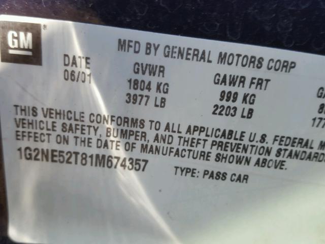 1G2NE52T91M630688 - 2001 PONTIAC GRAND AM S 蓝色 照片 10