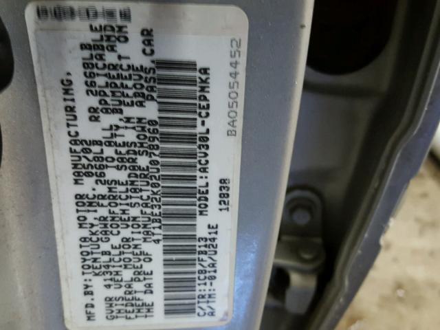 4T1BE32K02U078960 - 2002 TOYOTA CAMRY LE SILVER photo 10