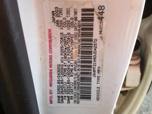 JA4MT21H93J042572 - 2003 MITSUBISHI MONTERO SP WHITE photo 10