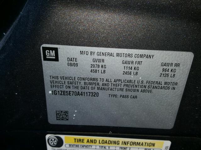 1G1ZE5E70A4117320 - 2010 CHEVROLET MALIBU LTZ GRAY photo 10