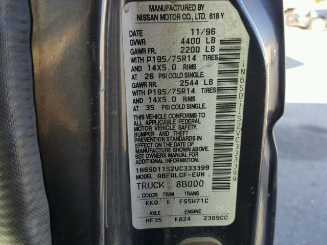 1N6SD11S2VC333399 - 1997 NISSAN TRUCK BASE GRAY photo 10