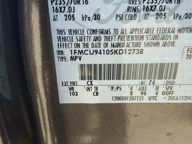 1FMCU94105KD12738 - 2005 FORD ESCAPE LIM GRAY photo 10