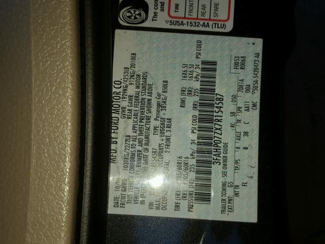 3FAHP07ZX7R154587 - 2007 FORD FUSION SE GRAY photo 10