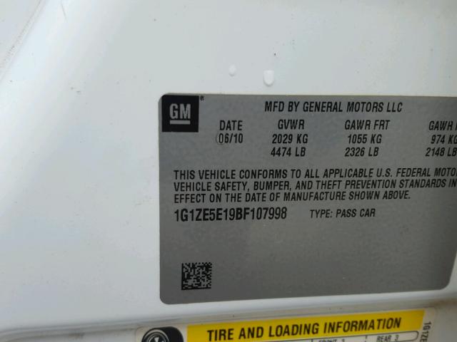 1G1ZE5E19BF107998 - 2011 CHEVROLET MALIBU LTZ 白色 照片 10