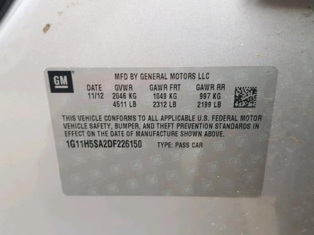 1G11H5SA2DF226150 - 2013 CHEVROLET MALIBU LTZ 银色 照片 10