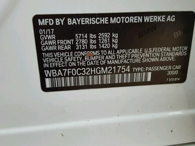 WBA7F0C32HGM21754 - 2017 BMW 750 I WHITE photo 10