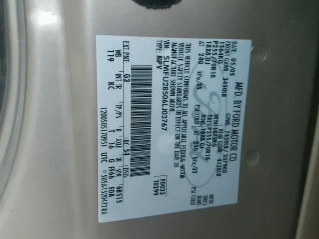 5LMFU28506LJ03767 - 2006 LINCOLN NAVIGATOR TAN photo 10