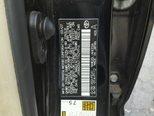 JTDKB20U177629916 - 2007 TOYOTA PRIUS BLACK photo 10