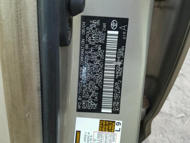 JTDKB20U740112592 - 2004 TOYOTA PRIUS GOLD photo 10