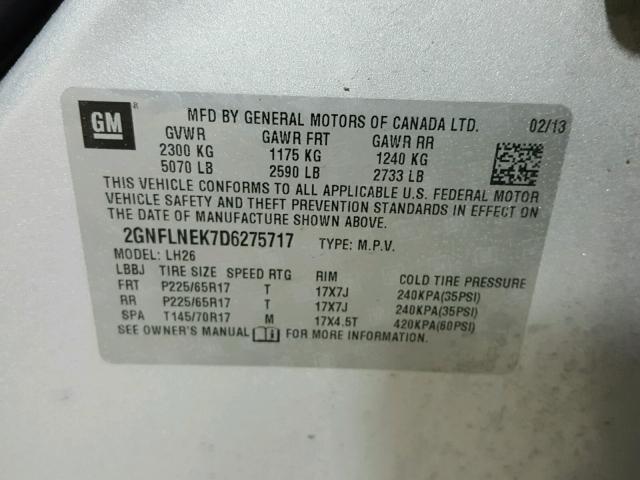 2GNFLNEK7D6275717 - 2013 CHEVROLET EQUINOX LT SILVER photo 10