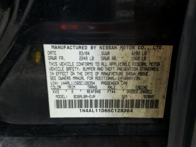 1N4AL11D65C128354 - 2005 NISSAN ALTIMA S BLACK photo 10