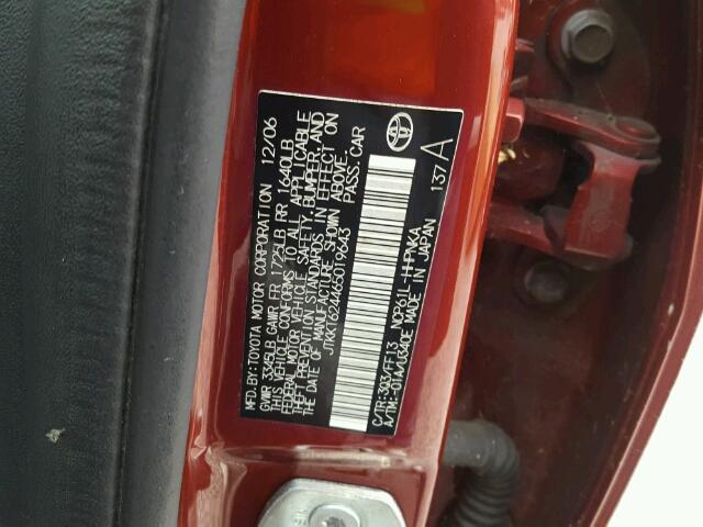 JTKKT624465019643 - 2006 TOYOTA SCION XA RED photo 10