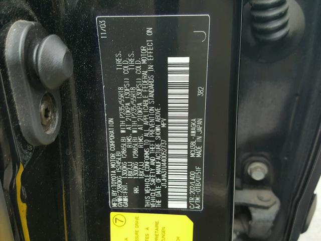 JTJHA31U440052737 - 2004 LEXUS RX 330 BLACK photo 10