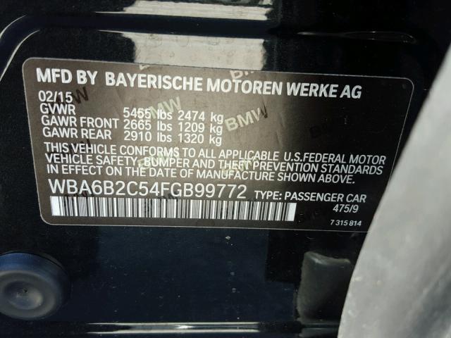 WBA6B2C54FGB99772 - 2015 BMW 650 I BLACK photo 10