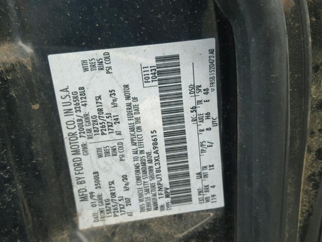 1FMPU18L3XLA98615 - 1999 FORD EXPEDITION BLACK photo 10