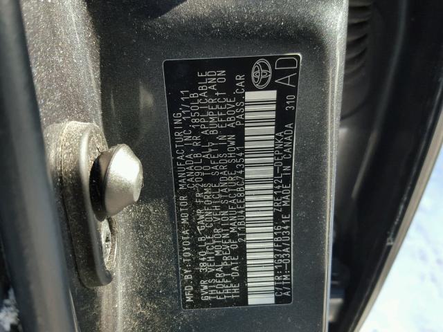 2T1BU4EE8BC743541 - 2011 TOYOTA COROLLA BA GRAY photo 10