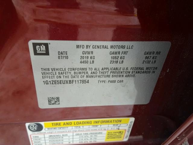 1G1ZE5EUXBF117854 - 2011 CHEVROLET MALIBU LTZ BURGUNDY photo 10