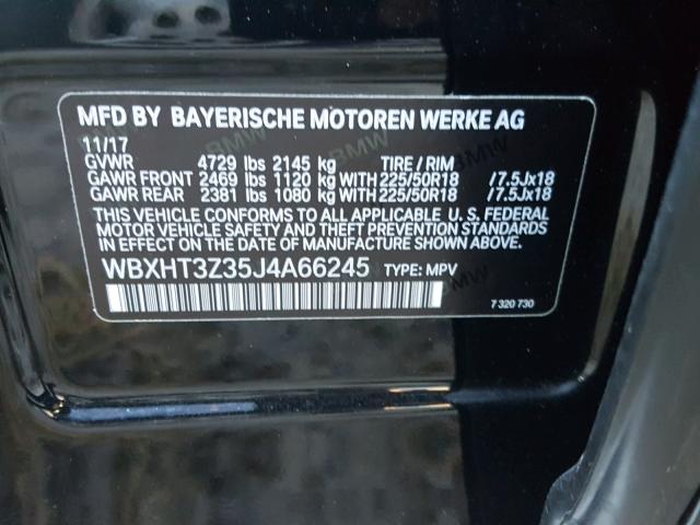 WBXHT3Z35J4A66245 - 2018 BMW X1 XDRIVE2 BLACK photo 10