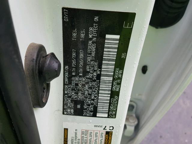 JTEBU5JR7H5475274 - 2017 TOYOTA 4RUNNER SR 白色 照片 10