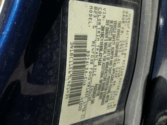 3N1BC11E69L421434 - 2009 NISSAN VERSA S BLUE photo 10