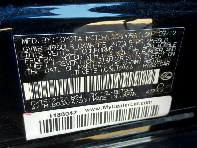 JTHCE1BL0D5012166 - 2013 LEXUS GS 350 BLACK photo 10