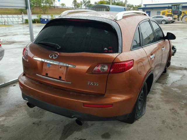 JNRAS08U44X107538 - 2004 INFINITI FX35 ORANGE photo 4