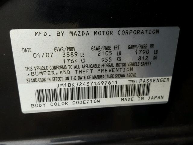 JM1BK324371697611 - 2007 MAZDA 3 S BLACK photo 10