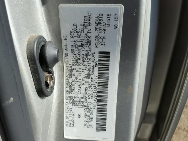 5TDZA23C34S094917 - 2004 TOYOTA SIENNA CE SILVER photo 10