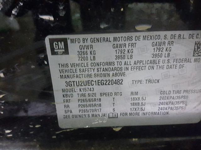 3GTU2UEC1EG220482 - 2014 GMC SIERRA K15 BLACK photo 10