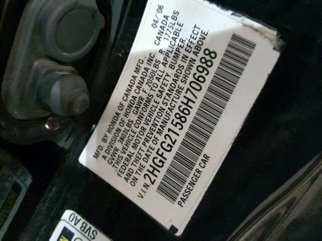 2HGFG11667H538451 - 2007 HONDA CIVIC LX BLACK photo 10