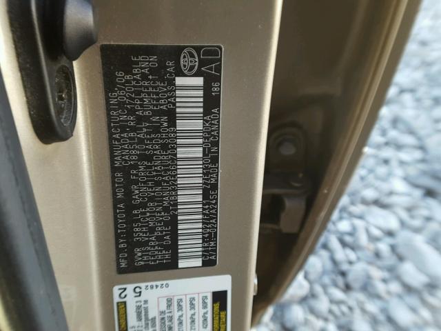 2T1BR32E66C703089 - 2006 TOYOTA COROLLA CE TAN photo 10