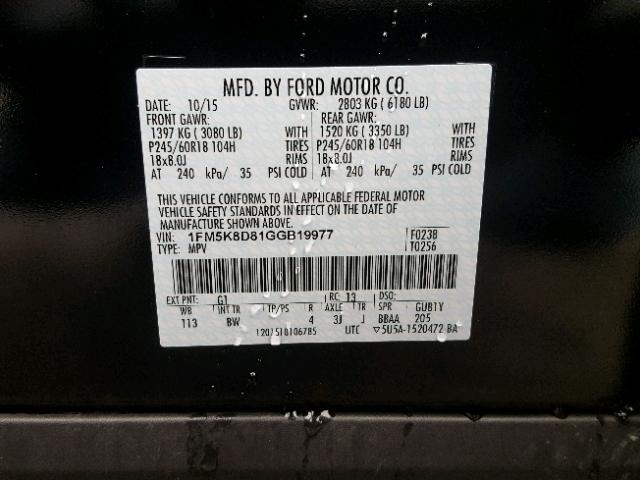 1FM5K8D81GGB19977 - 2016 FORD EXPLORER X BLACK photo 10