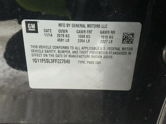 1G11F5SL3FF227849 - 2015 CHEVROLET MALIBU LTZ შავი ფოტო 10