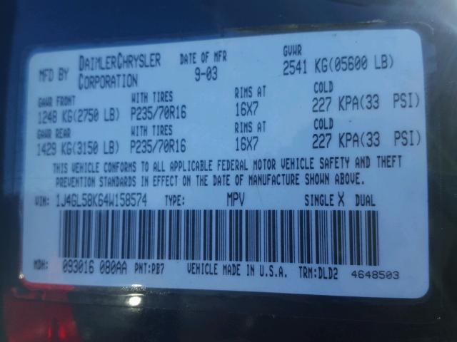 1J4GL58K64W158574 - 2004 JEEP LIBERTY LI BLUE photo 10