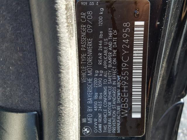 WBSEH93519CY24958 - 2009 BMW M6 BLUE photo 10