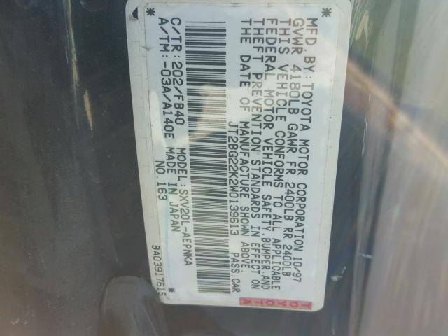 JT2BG22K2W0139613 - 1998 TOYOTA CAMRY CE BLACK photo 10