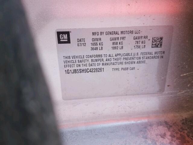 1G1JB5SH9C4228261 - 2012 CHEVROLET SONIC LS 银色 照片 10