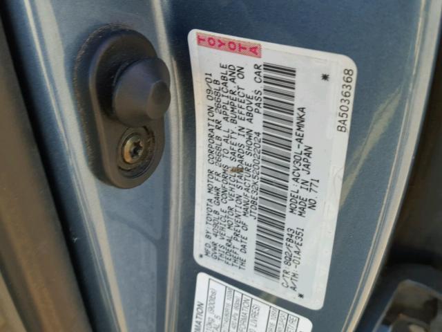 JTDBE32K520022024 - 2002 TOYOTA CAMRY LE BLUE photo 10