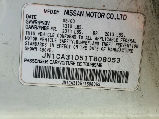 JN1CA31D51T808053 - 2001 NISSAN MAXIMA GXE WHITE photo 10