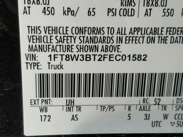 1FT8W3BT2FEC01582 - 2015 FORD F350 SUPER BLACK photo 10