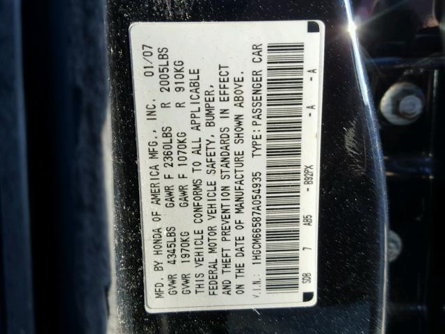 1HGCM66587A054935 - 2007 HONDA ACCORD EX BLACK photo 10