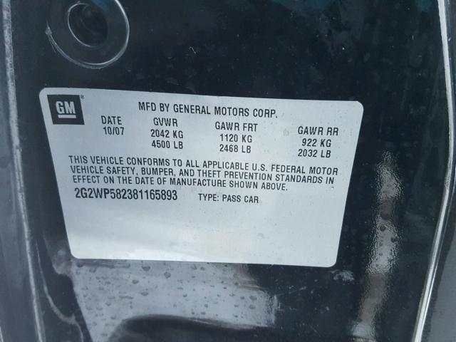 2G2WP582381165893 - 2008 PONTIAC GRAND PRIX Սև լուսանկար 10