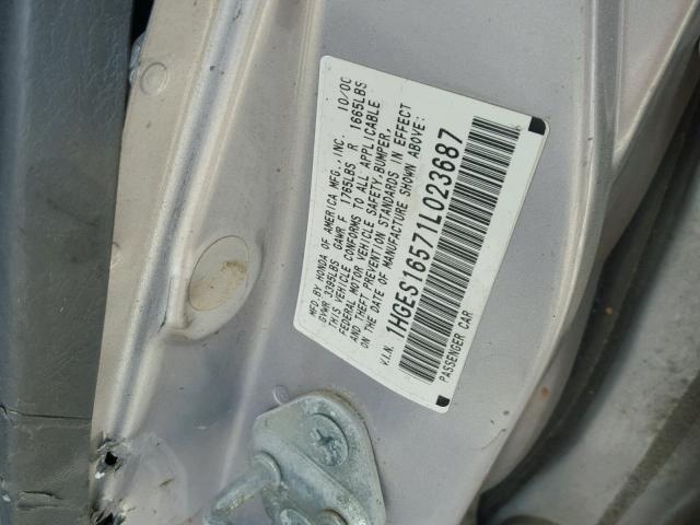 1HGES16571L023687 - 2001 HONDA CIVIC LX SILVER photo 10