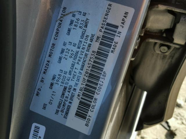 JM1BL1UF2B1457538 - 2011 MAZDA 3 I SILVER photo 10