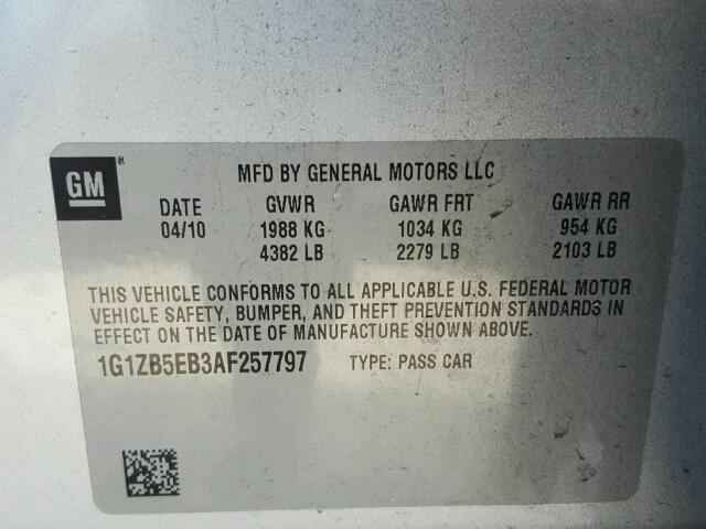 1G1ZB5EB3AF257797 - 2010 CHEVROLET MALIBU LS 银色 照片 10