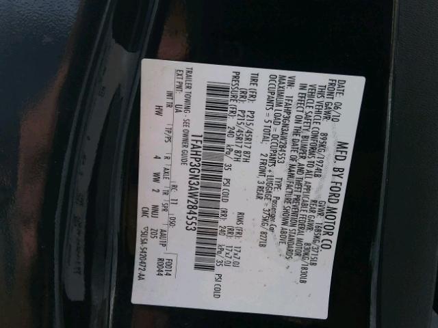 1FAHP3GN3AW284553 - 2010 FORD FOCUS SES BLACK photo 10