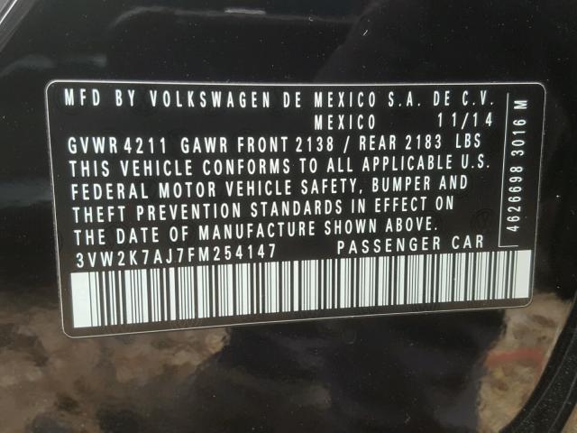 3VW2K7AJ7FM254147 - 2015 VOLKSWAGEN JETTA BASE 黑色 照片 10