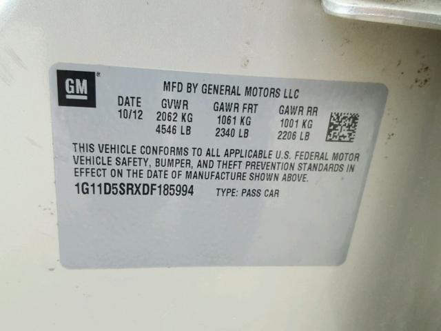 1G11D5SRXDF185994 - 2013 CHEVROLET MALIBU 1LT 米色 照片 10